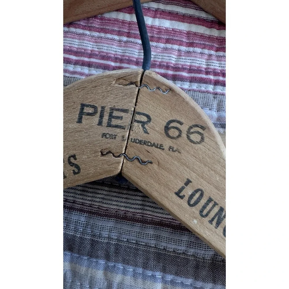 Vtg 5 pc Lot Antique Wire Hangers Advertising Wooden Clothes ny nj fl mo